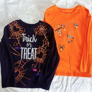 Kids Halloween Bundle 2 Long Sleeve Shirts Spiders Candy Black Orange Girls 6 6X
